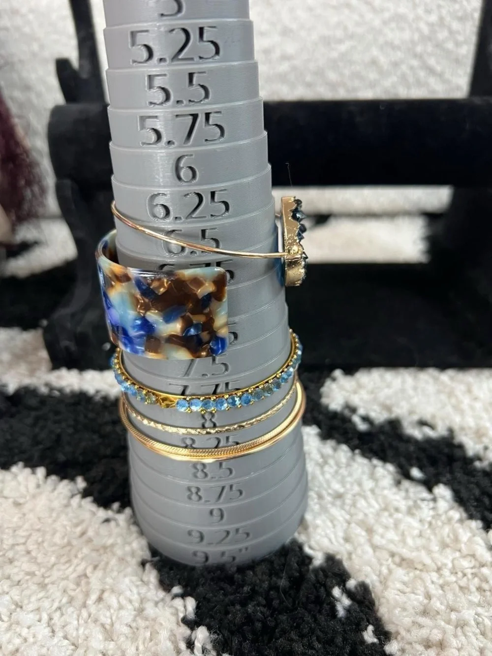 Y2K Gold Tone Multi-Blue Stackable Bracelet Set with Blue Druzy Charm